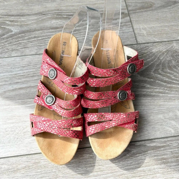 Romika  Red Metallic Wedge Sandals - Picture 1 of 15